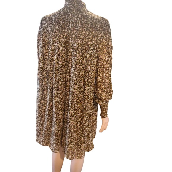 & Other Stories Sz 0 Sheer Smocked Mock Neck Lined Floral Print Mini Dress - Picture 6 of 11